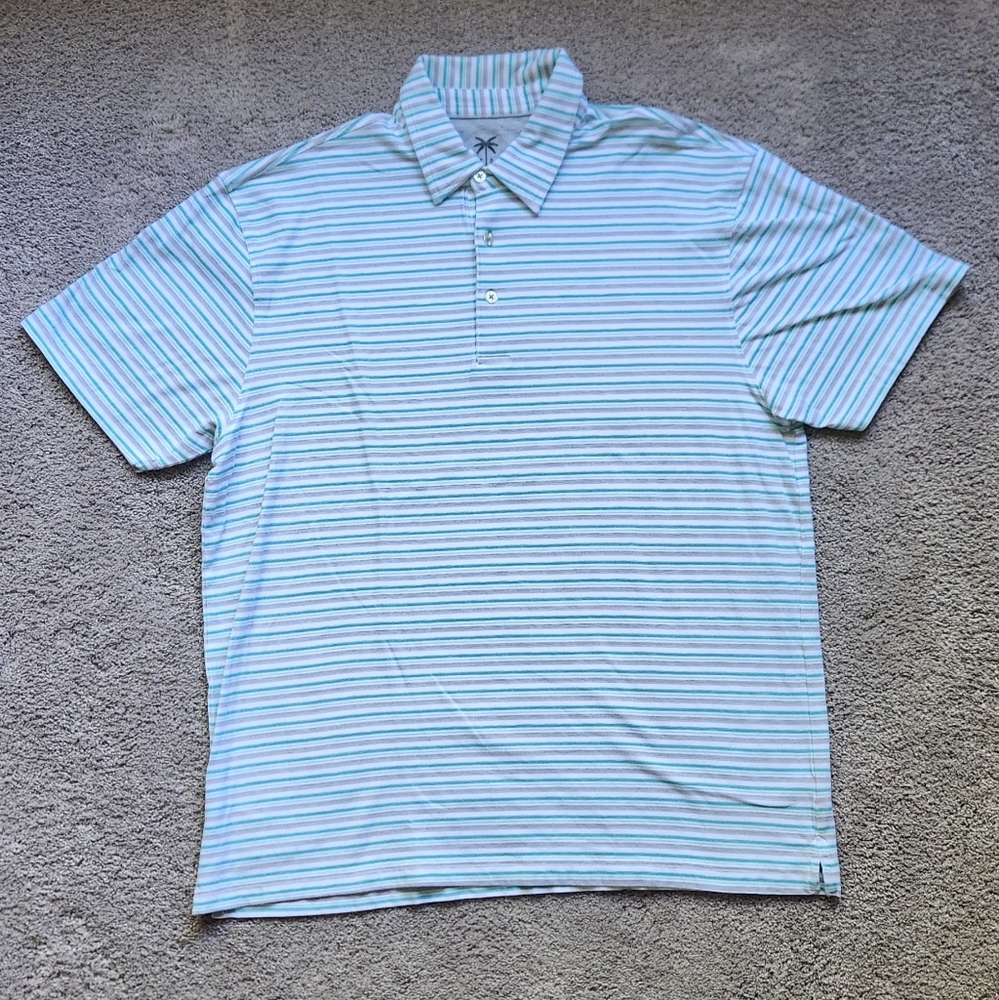 Desert Dunes Men's Cotton Teal & Grey Striped Short Sleeve Polo Shirt, Size XL